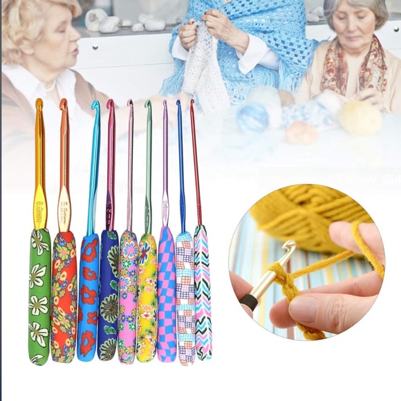 9Pcs Crochet Hook / Knitting Needles Set With Fancy Markings Handle - Picture 2 of 9